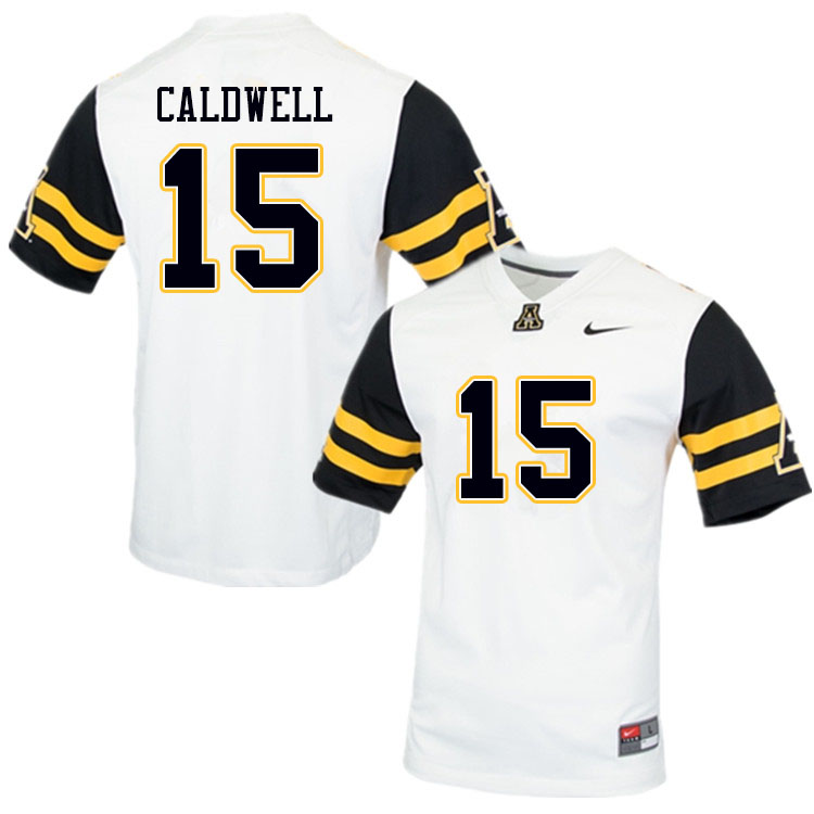 Men #15 Tre Caldwell Appalachian State Mountaineers College Football Jerseys Sale-White - Click Image to Close